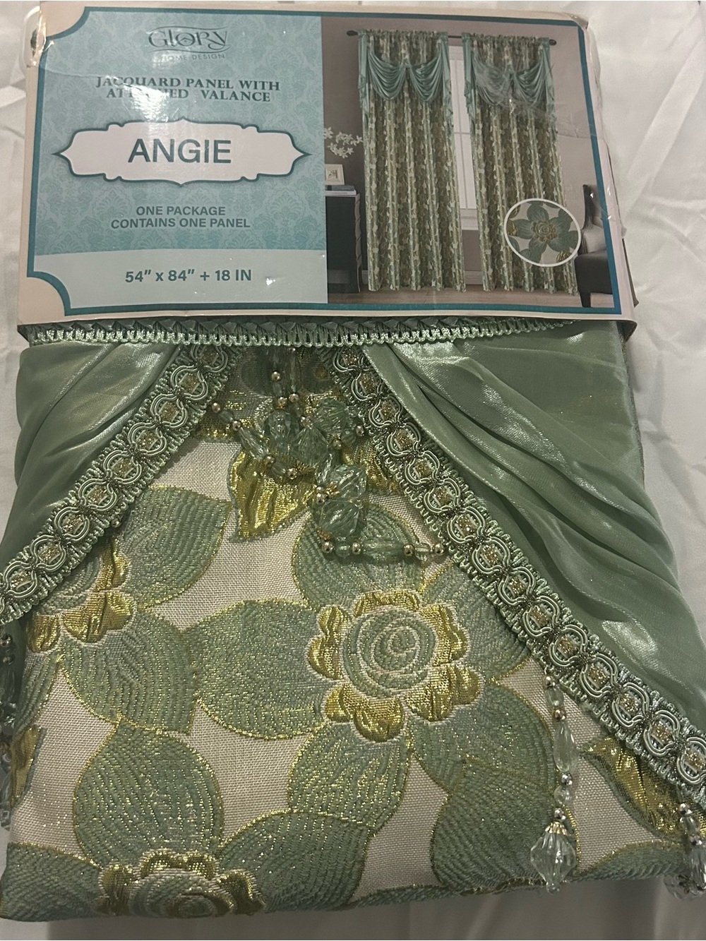 Angie Jacquard Panel with Attached Valance - Sage Green